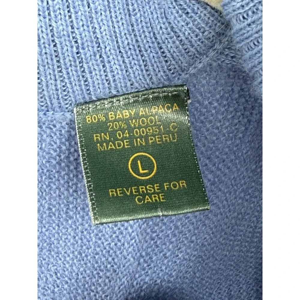 Peru Unlimited Alpaca Wool 1/4 Zip Pullover Sweater Mens L Blue Ribbed Luxury